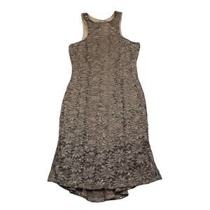 Coco Avante Dress Womens M Brown Floral Lace Sequin Sleeveless Round Neck Outfit